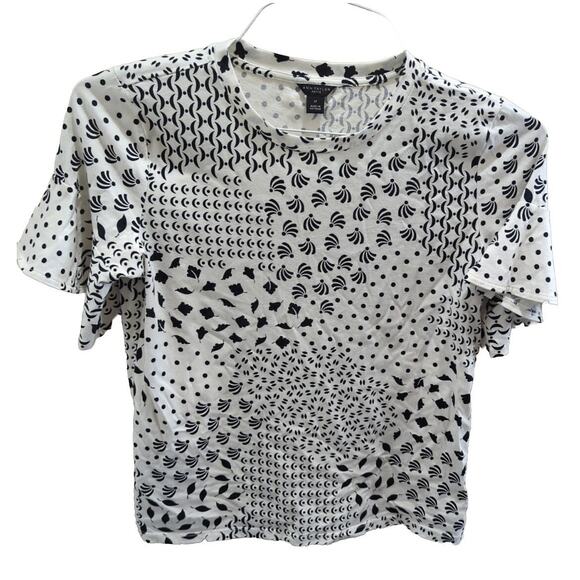 Ann Taylor Black White Career Top Geometric Jersey Knit Shirt Size Small Petite - Picture 1 of 5